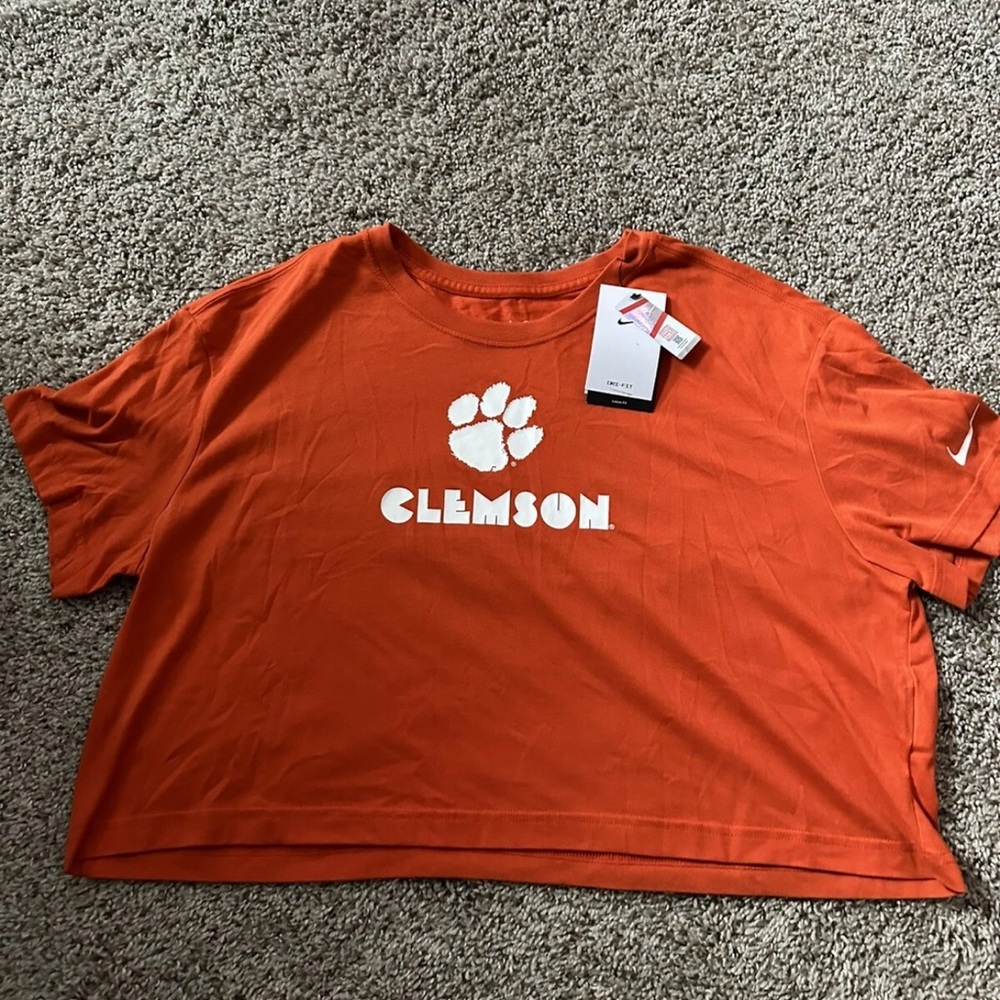 Nike Women's Clemson Tigers Orange Dri-FIT Cropped T-Shirt Short Sleeve Size XL